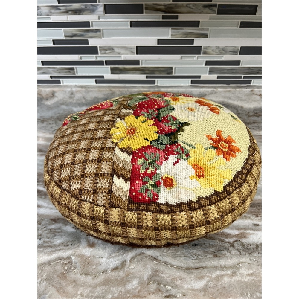 Vintage Handmade Floral Crochet Pillow Cushion 18" Round Boho - Picture 7 of 15